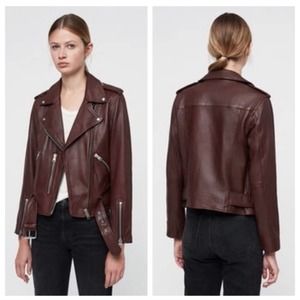 All Saints Balfern Leather Biker Jacket Tuscan Red Moto Burgundy Maroon 0